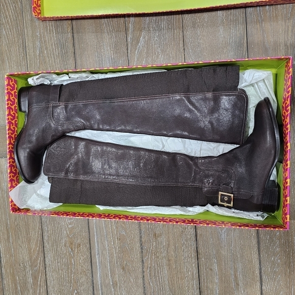 Tory Burch Jack Landed Capra Elastic Leather Over The Knee Riding Boots Size 7.5 - Picture 2 of 14